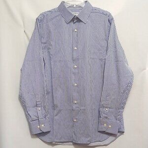 BANANA REPUBLIC Dress Shirt Blue/White Stripe Slim Fit No Iron. Men's L (16-16½)